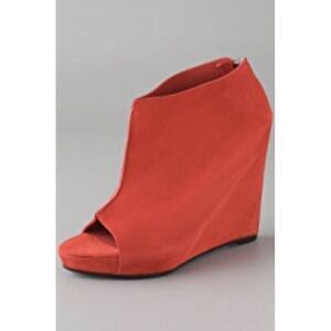 Jenni Kayne Booties Size 8 Orange Suede Cayenne Coral Open Toe Zip Back Wedge